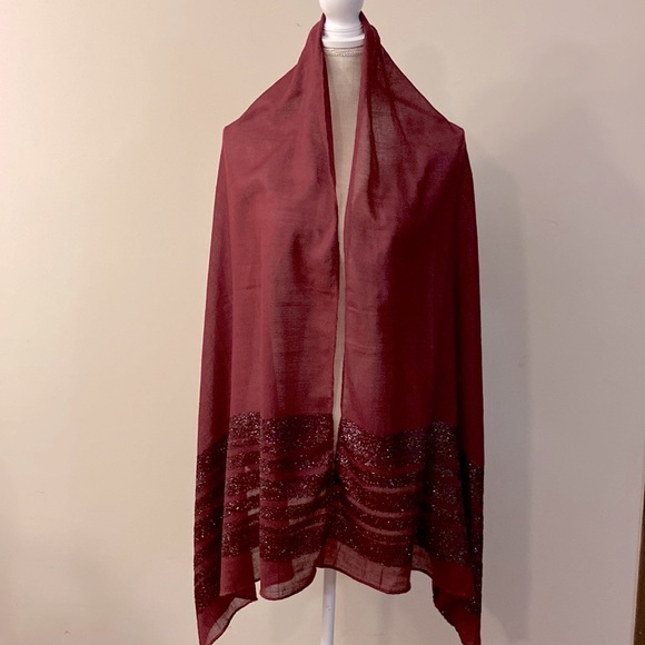 Ellen Tracy maroon dressy embellished soft wrap / shawl 72”x 28” - Picture 3 of 11